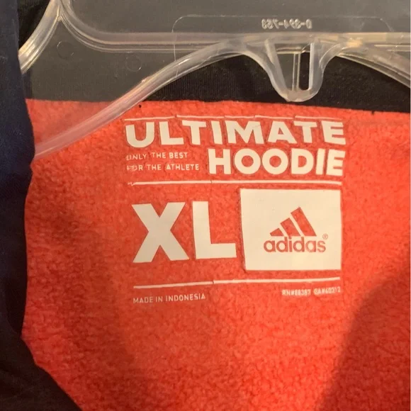 Adidas Ultimate Hoodie l Salmon/Red Horizontally Striped Sweatshirt l Size: XL - Picture 4 of 11